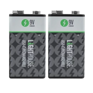 Lighthouse 9V USB-C Rechargeable Li-ion Battery - 2 Pack