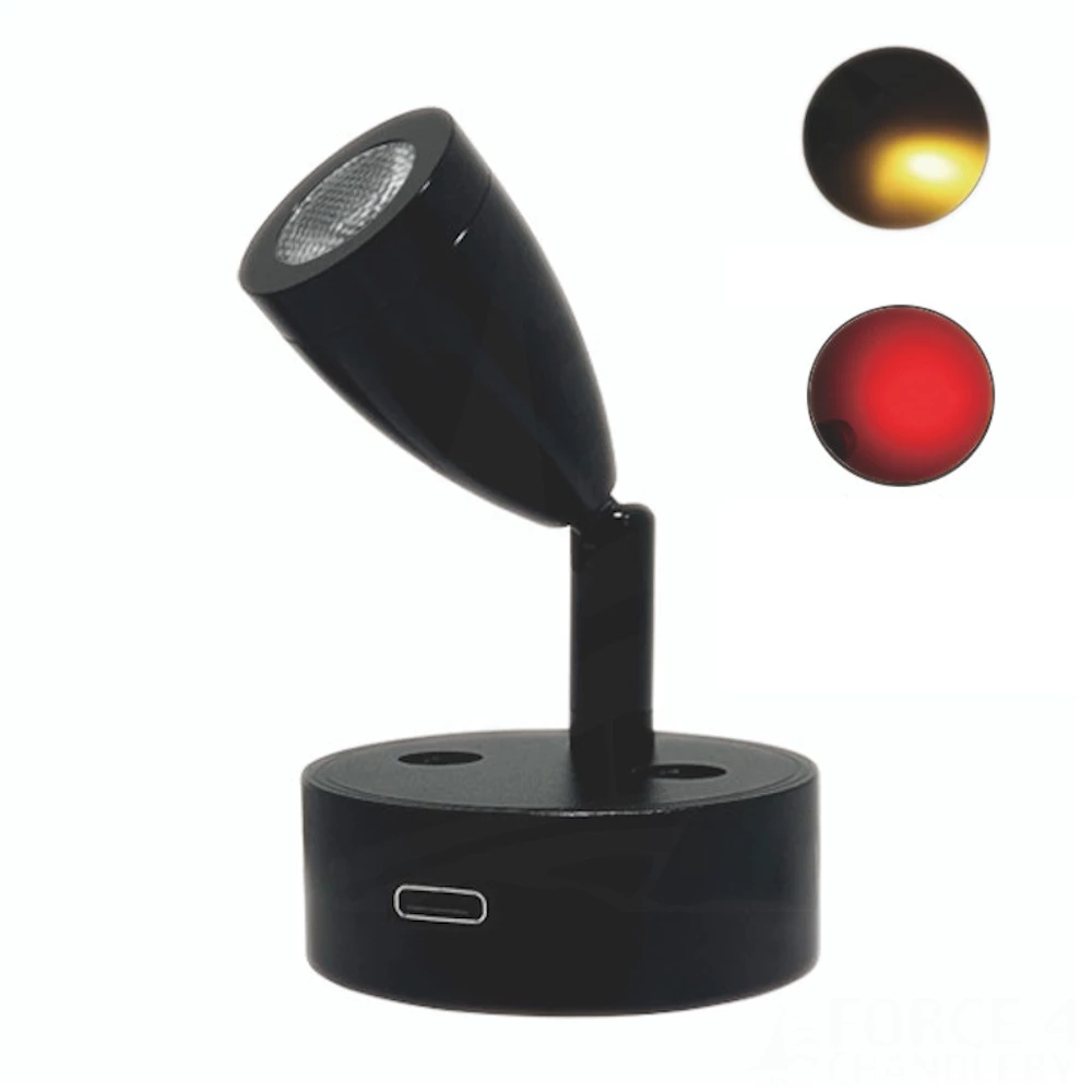 LED Red/White Dimmable Reading Light with USB C Outlet - Matt Black