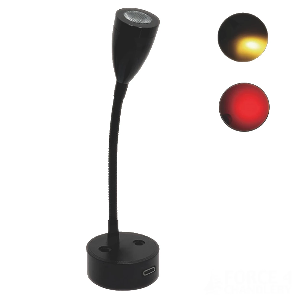 LED Red/White Dimmable Chart Light with USB C Outlet - Matt Black