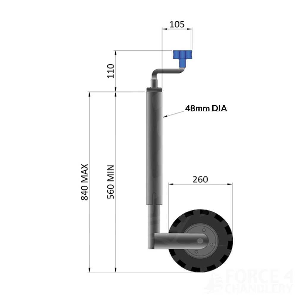 Jockey Wheel 48mm Dia. with Pneumatic Tyre