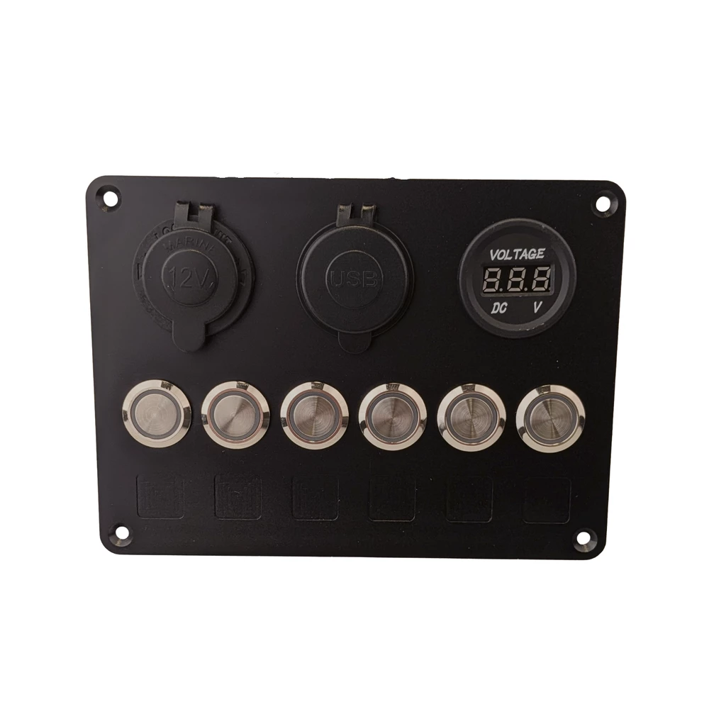 6 Switch Panel with 12v & USB A&C Outlets and Voltmeter