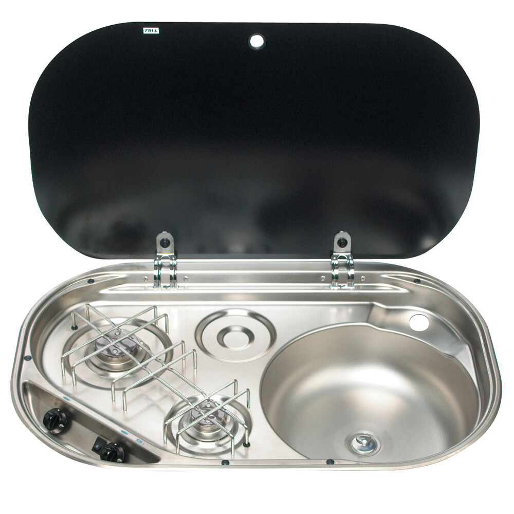 2-Burner Hob/Sink/Glass Lid