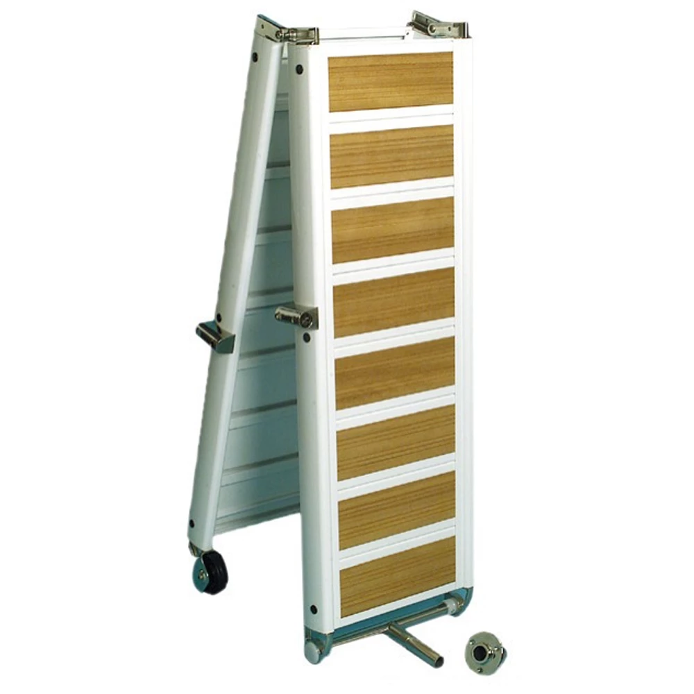 White Alloy Folding Gangway with Iroko Inserts