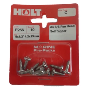 Marine Pre-Packs A4 Stainless Steel Panhead Self Tapper 