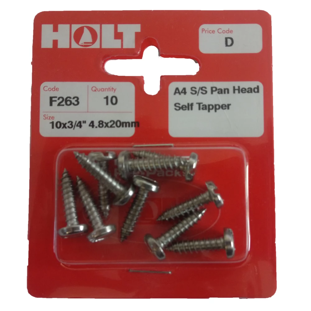 Marine Pre-Packs A4 Stainless Steel Panhead Self Tapper 