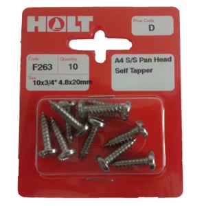 Marine Pre-Packs A4 Stainless Steel Panhead Self Tapper 