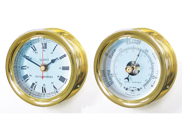 Meridian Zero Brass 4 inch Capstan Clock & Barometer 