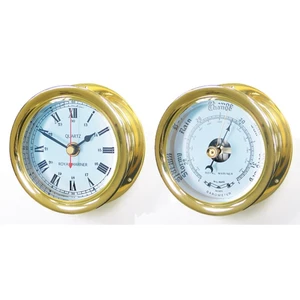 Meridian Zero Brass 4 inch Capstan Clock & Barometer 