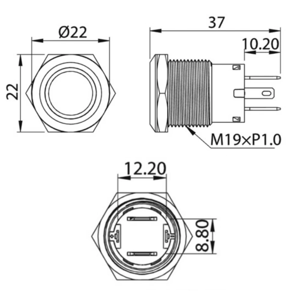 Flat Stainless Steel Switch (ON)-OFF Red LED