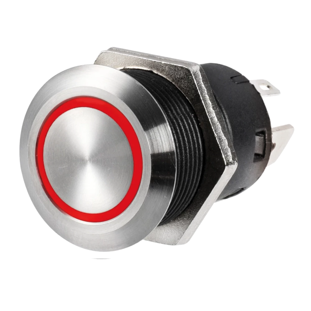 Osculati Flat Stainless Steel Switch (ON)-OFF Red LED 