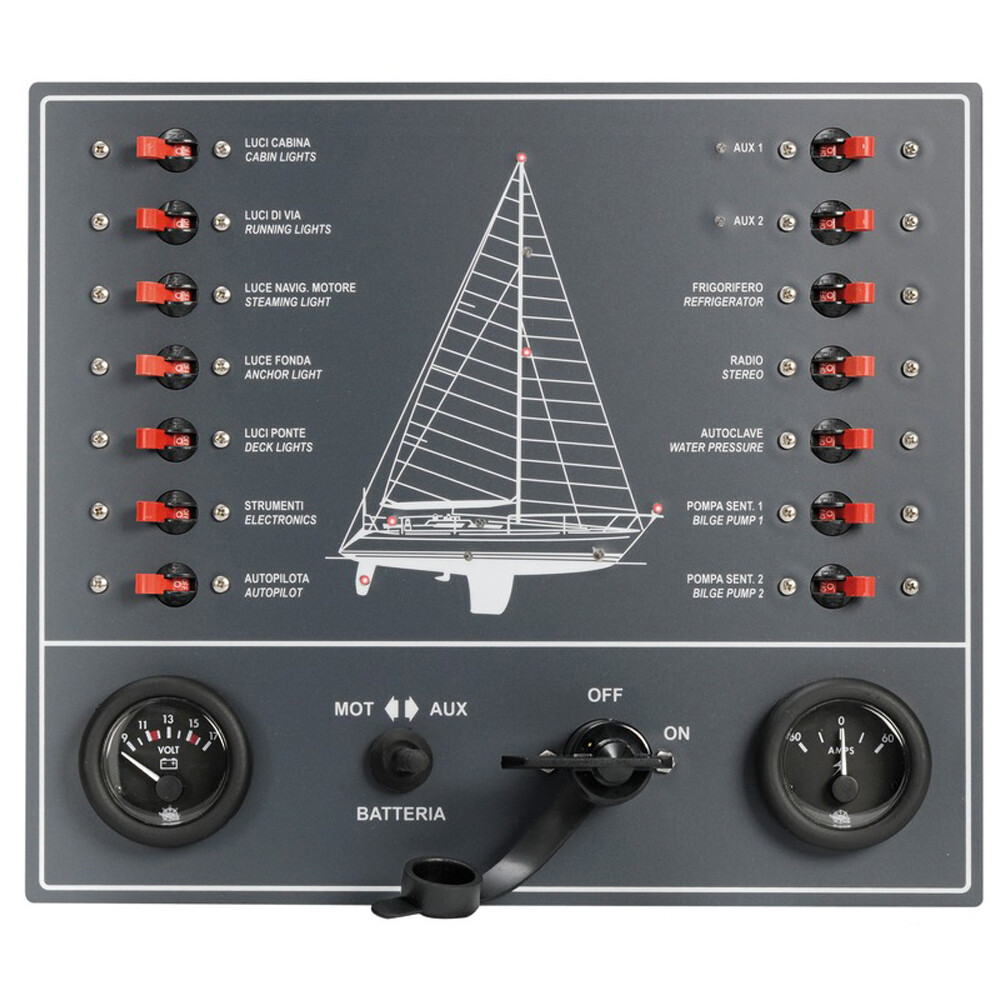 14-Way Circuit Breaker Control Panel with Voltmeter Ammeter + Battery Isolator 