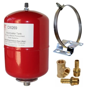 Jabsco 2Ltr Accumulator Tank with Mounting Bracket & Hose Fittings 