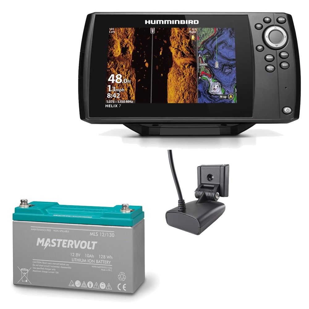 Helix 7 CHIRP MSI GPS G3N Chartplotter Fishfinder and Mastervolt MLS Lithium Ion Battery 10A Bundle