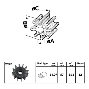 Force 4 Volvo and Yanmar Engine Impeller - 57mm