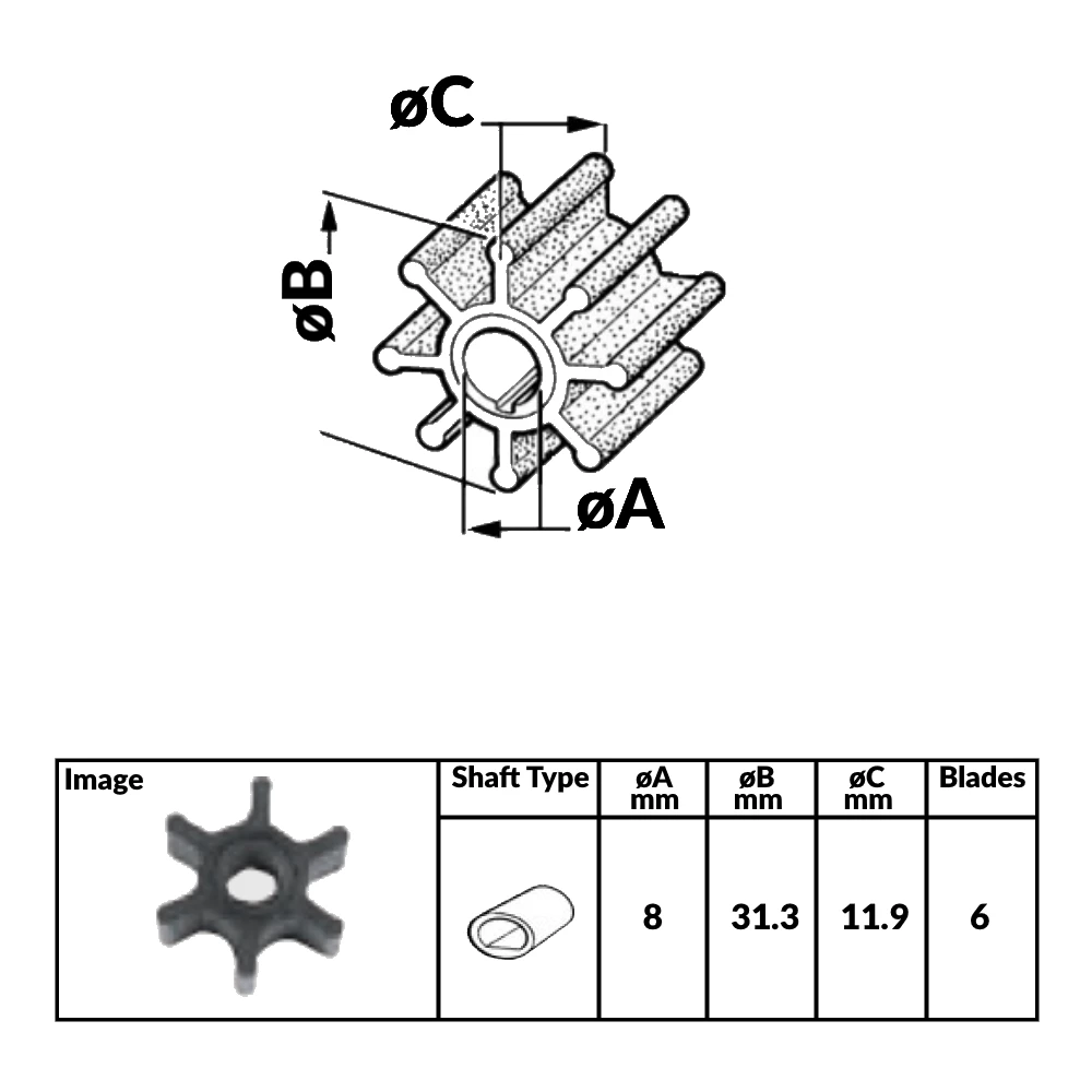 Osculati Yanmar Diesel Engine Impeller - 31.3mm 