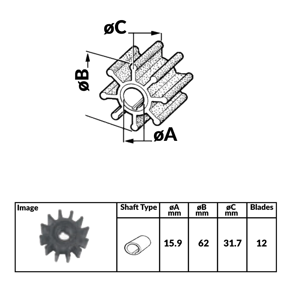Impeller for Volvo Petrol Engines - 62mm