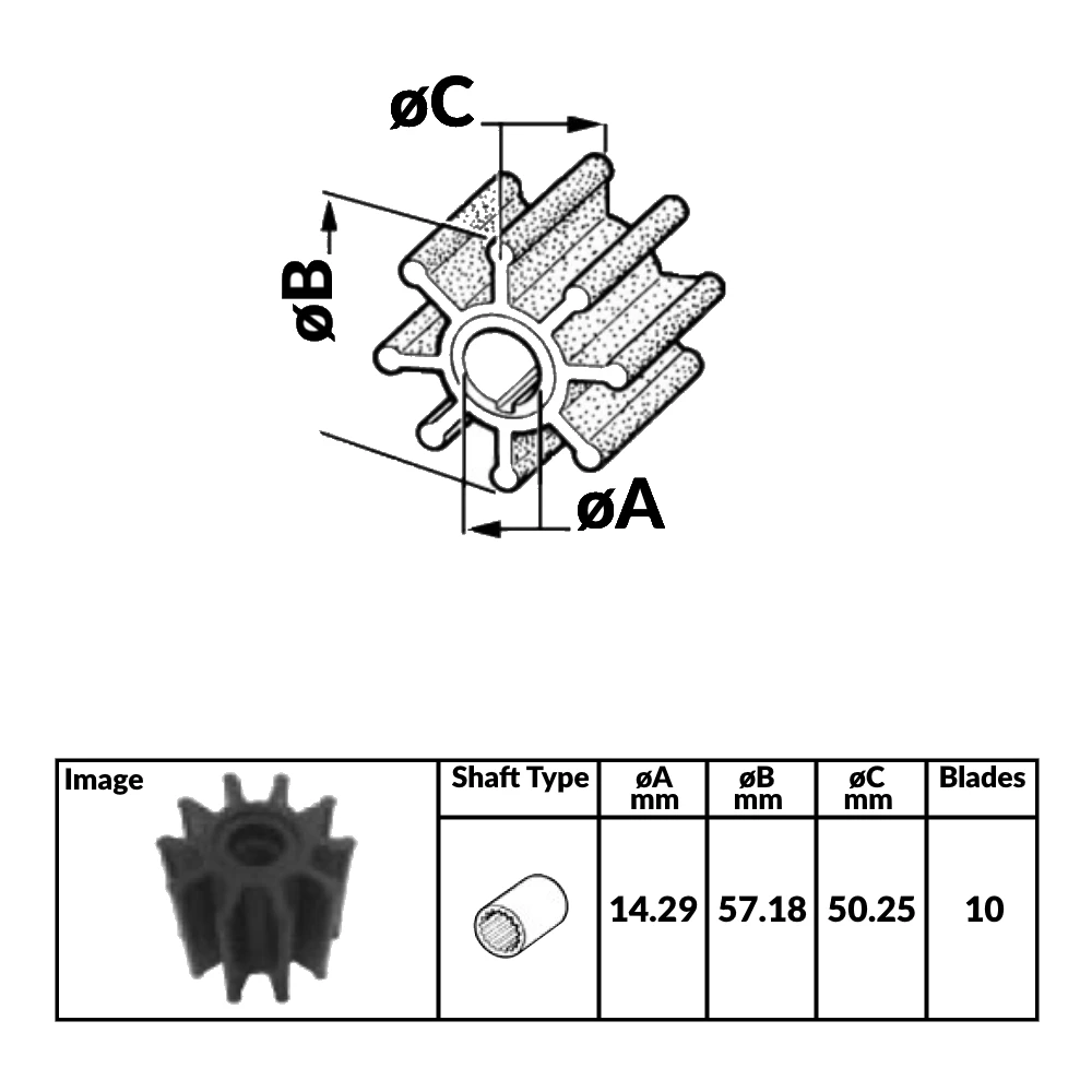 Impeller for Volvo Petrol Engines - 57.18mm