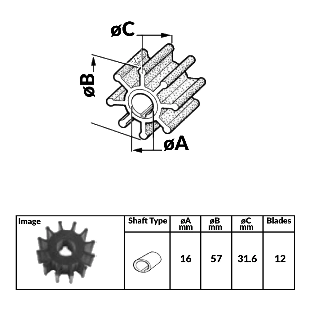 Impeller for Volvo Petrol Engines - 57mm