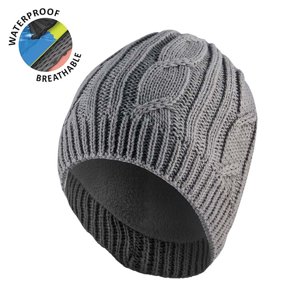 Waterproof Cable Knit Beanie Grey L/XL