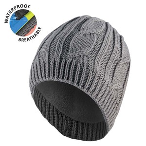 Waterproof Cable Knit Beanie Grey L/XL