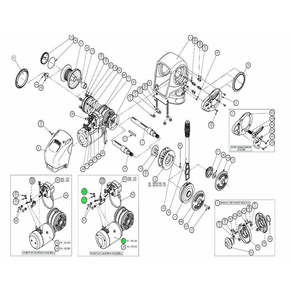 H3 Windlass Motor-Gearbox Assembly 12V