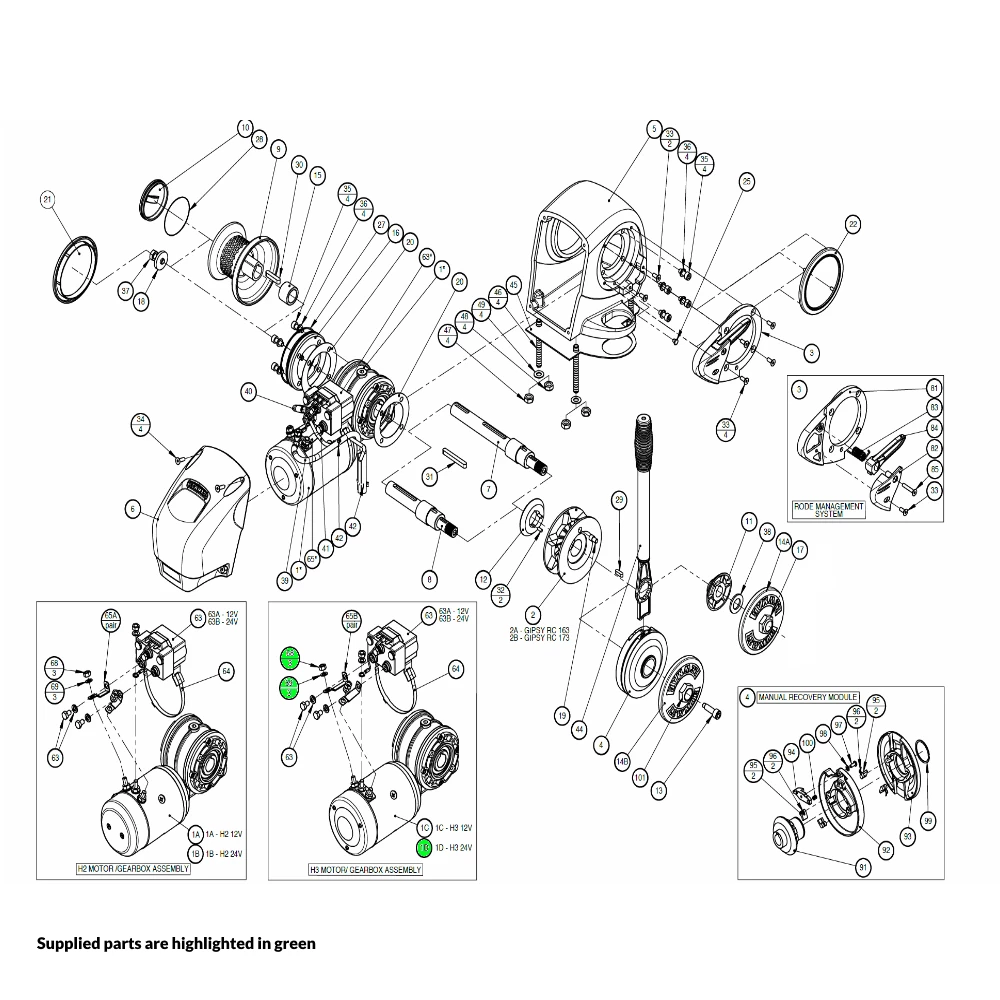 H3 Windlass Motor-Gearbox Assembly 24V