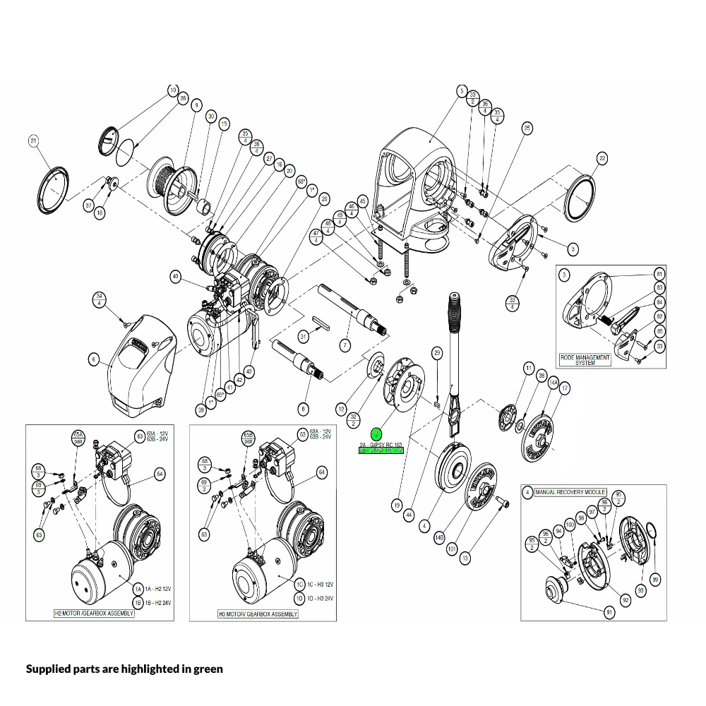 H2-H3 Windlass RC 8mm Gypsy Assembly RC173