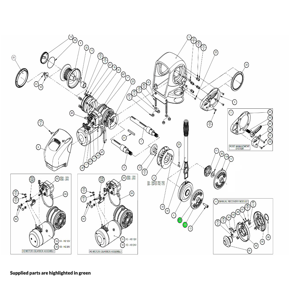 H2-H3 Windlass Gypsy Cap and Clutch Nut Assembly MRV