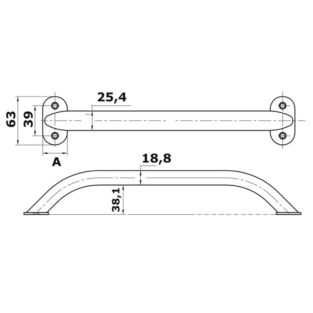 Oval Section Stainless Steel Handrail 600mm