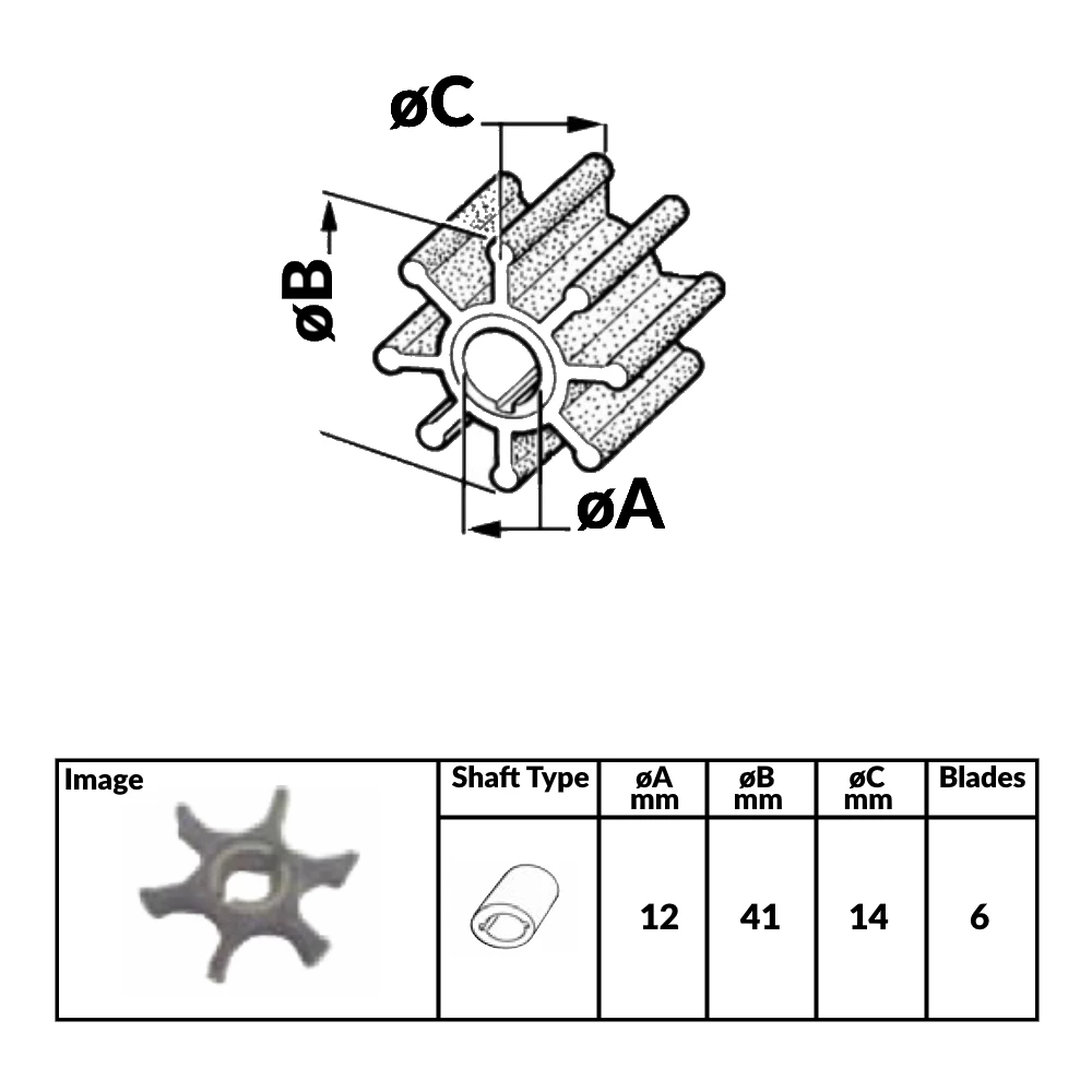 Force 4 Outboard Engine Impeller TOHATSU 2.5/4.5 HP