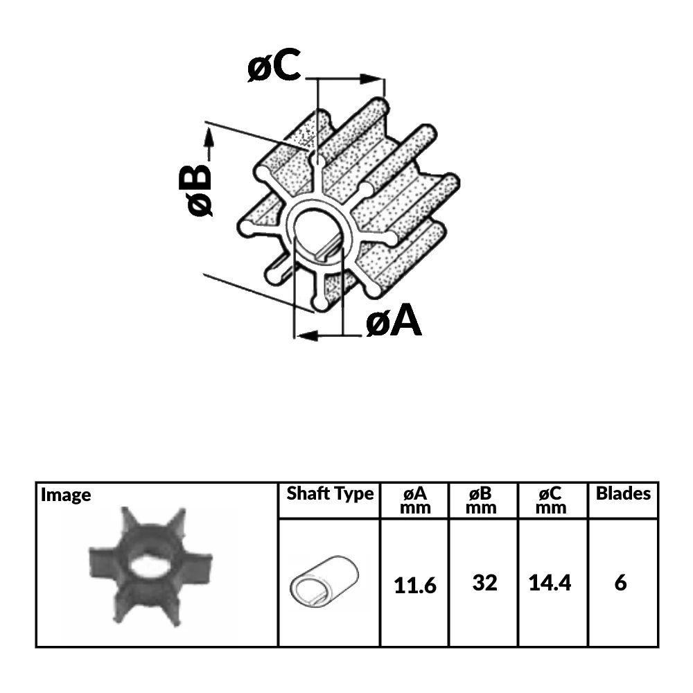 Force 4 Outboard Engine Impeller Mercury/Mariner 4hp 2-Stroke 