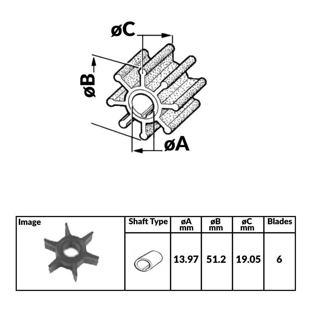 Force 4 Outboard Engine Impeller YAMAHA/MARINER 20D/25 HP
