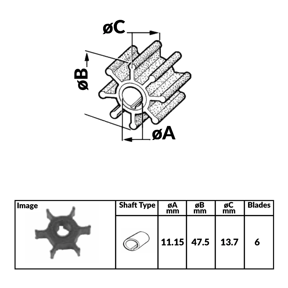 Outboard Engine Impeller YAMAHA 2 HP