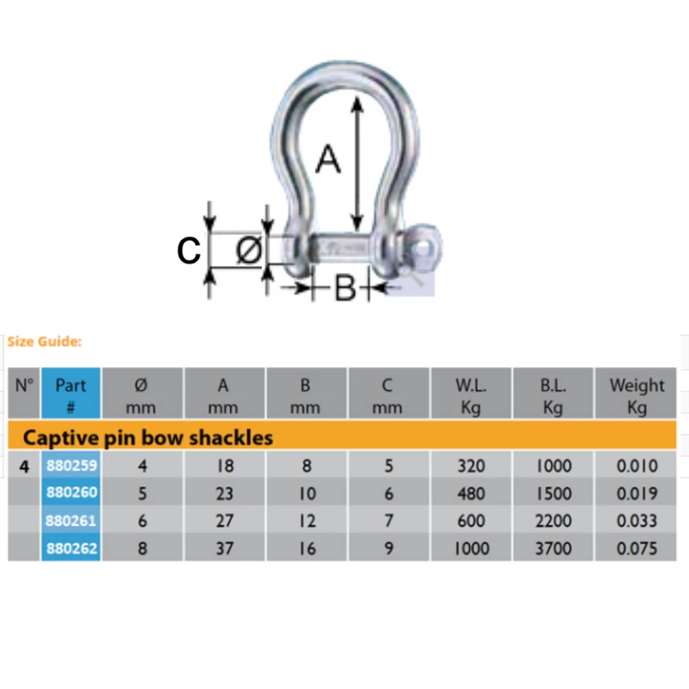 Captive Pin Bow Shackle