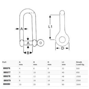 Force 4 Stainless Steel Long D Shackle - 1 Pack