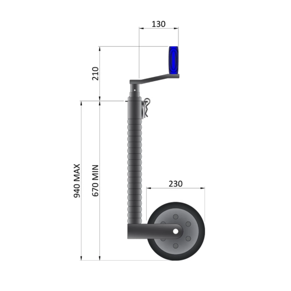 Heavy Duty Jockey Wheel - 48mm Ribbed Tube
