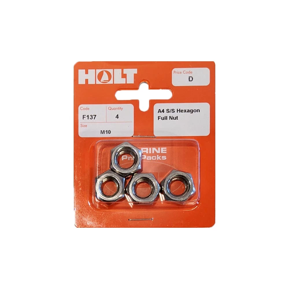 Holt Stainless Steel A4 Hex/Full Nuts M10 