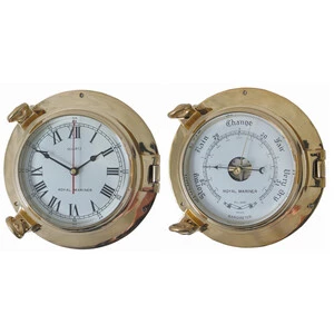 Meridian Zero Large Porthole Clock & Barometer Set Brass 6