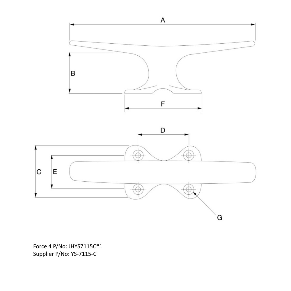 Mast or Deck Cleat 200mm