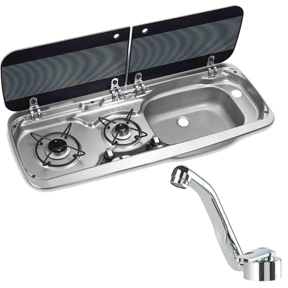 2 Burner Hob/Sink with Glass Lids