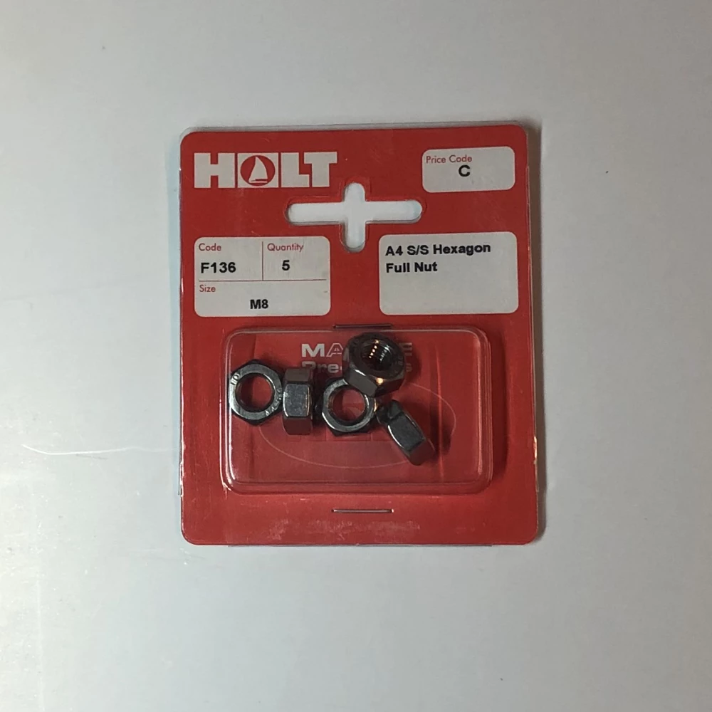 Marine Pre-Packs Stainless Steel A4.Hex/Full Nuts M8