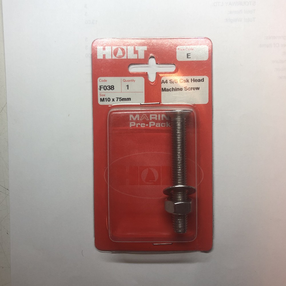 Stainless Steel A4 Counter Sunk Machine Screw M10 x 75