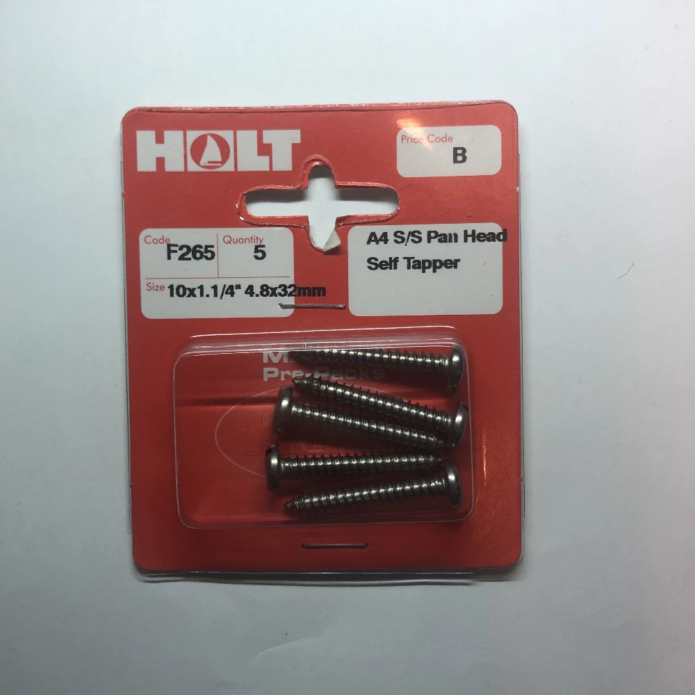 Marine Pre-Packs Stainless Steel A4 Pan Head Self Tapping Screw 10X1 1/4 