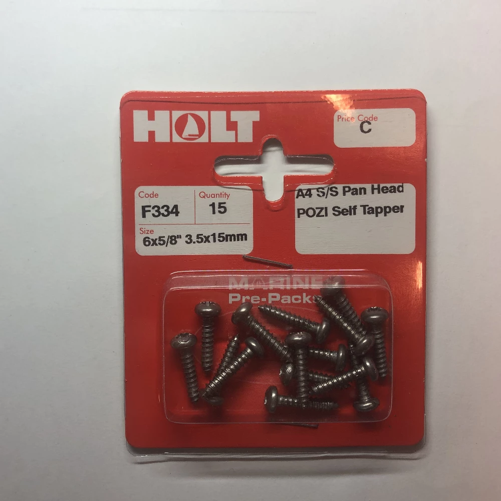 Marine Pre-Packs A4 Pan Head Self Tapping Screw 6x5/8 Pozi 