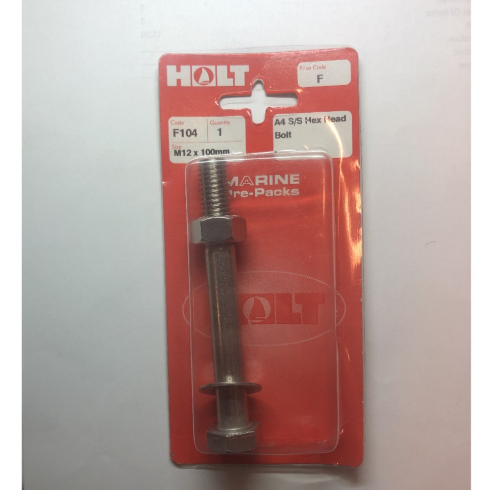 A4 Stainless Steel Hex Head Bolt M12x100