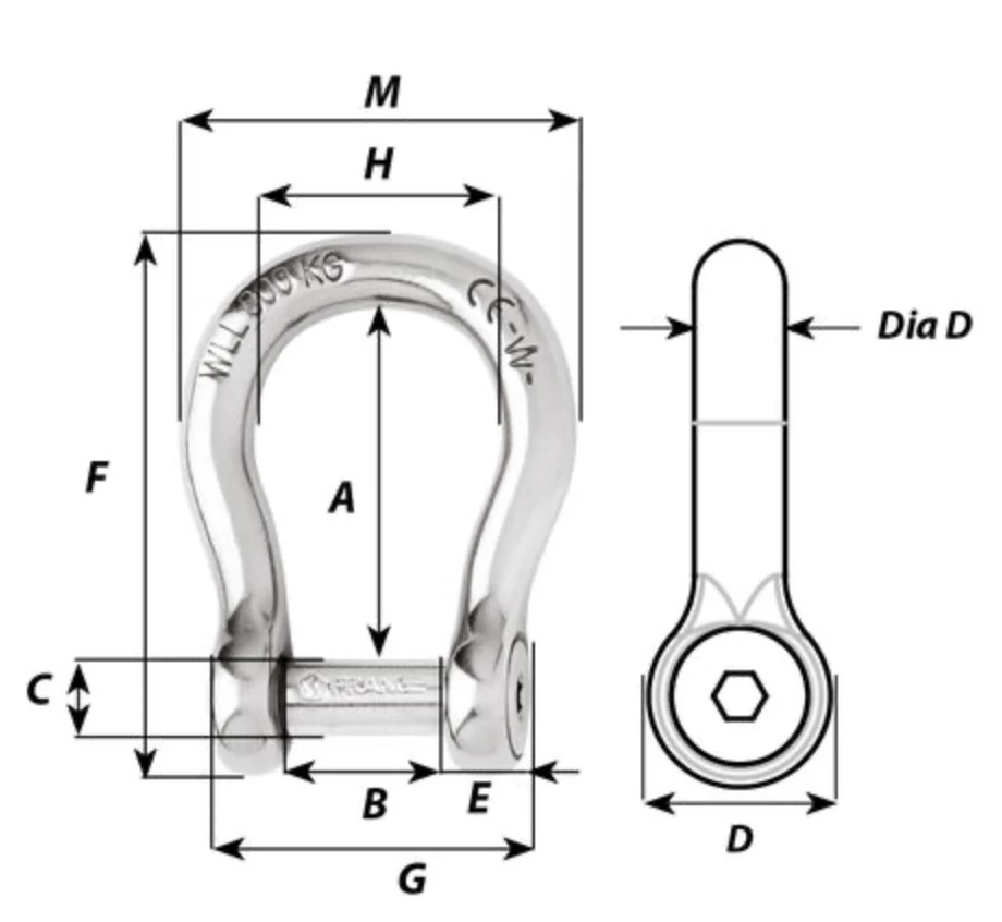 Self-locking Shackle Stainless Steel Bow Allen M12