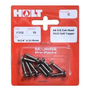 Marine Pre-Packs A4 Countersunk Self Tapping Screw 8x3/4 Pozi 