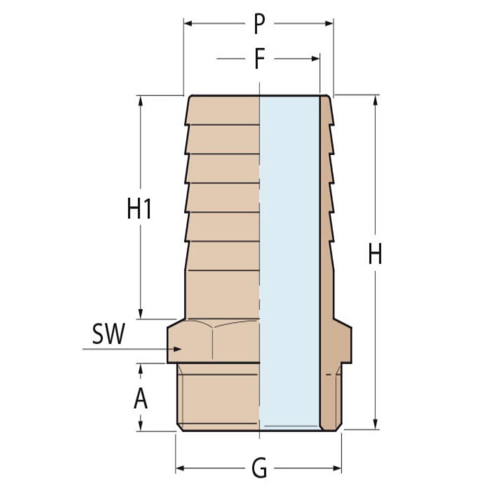 Bronze 1 1/4" Hose Connector M