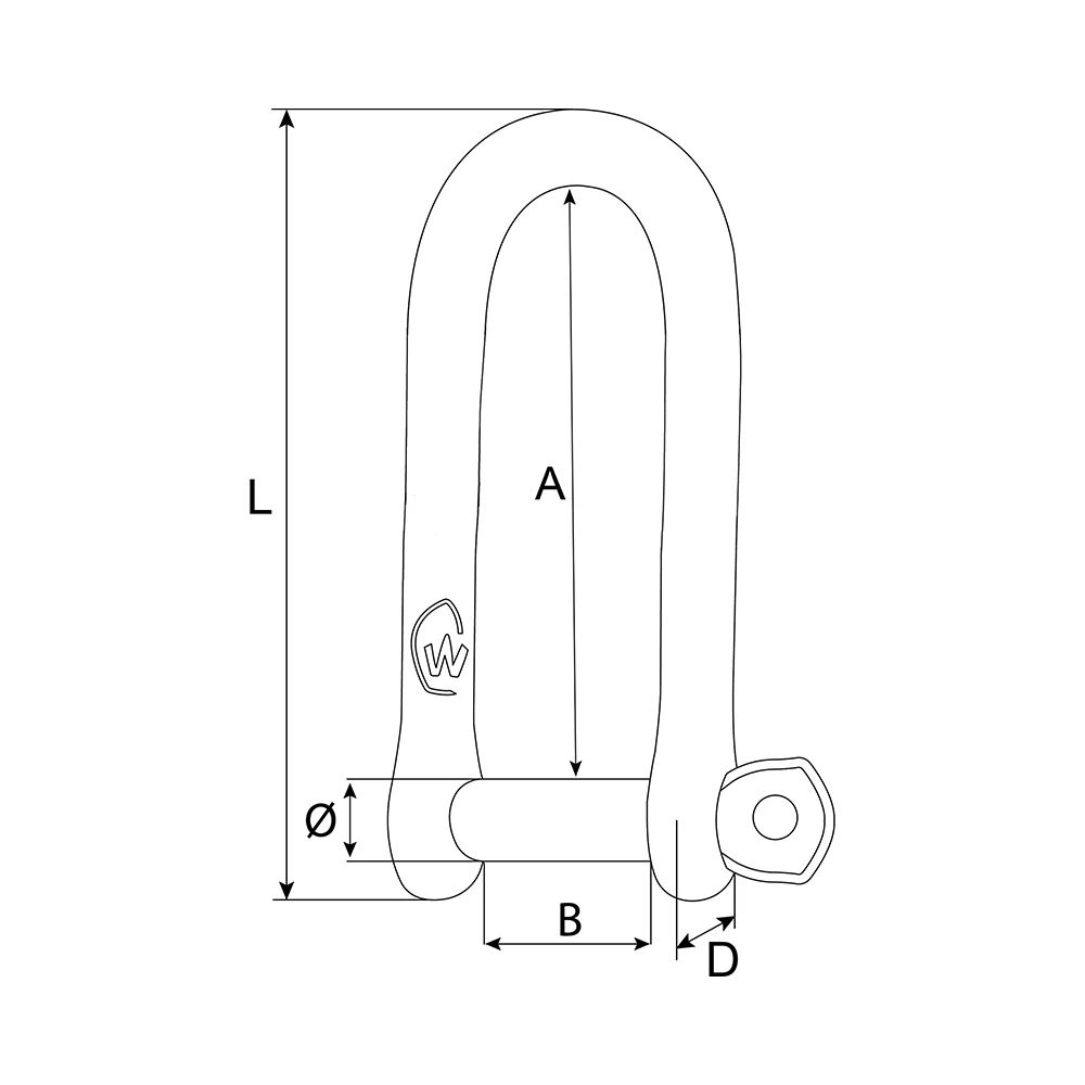 Stainless Steel Captive Pin Long D Shackle