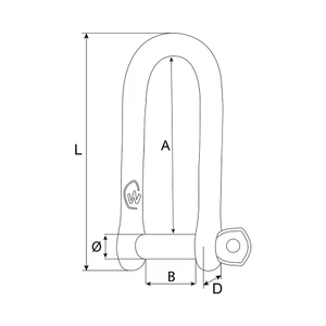 Wichard Stainless Steel Captive Pin Long D Shackle 